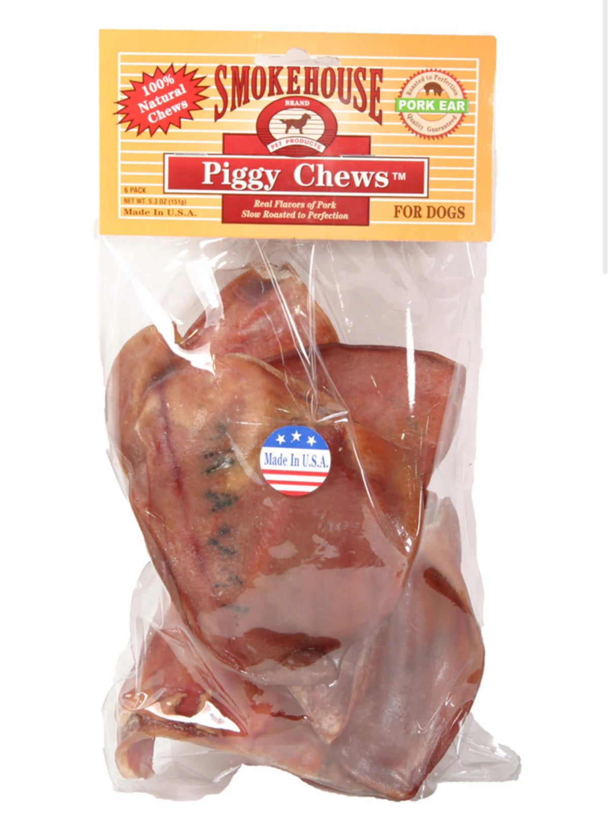 Smokehouse USA Made Natural Pig Ears Dog Chew 1ea/6 pk