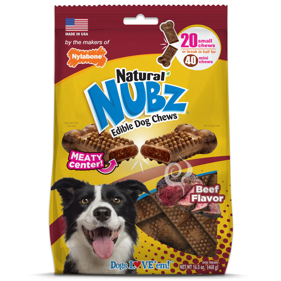 Nylabone Nubz Meaty Center Natural Long Lasting Edible Dog Chews Beef, 1ea/SMall Up To 30 Lbs. 20 ct