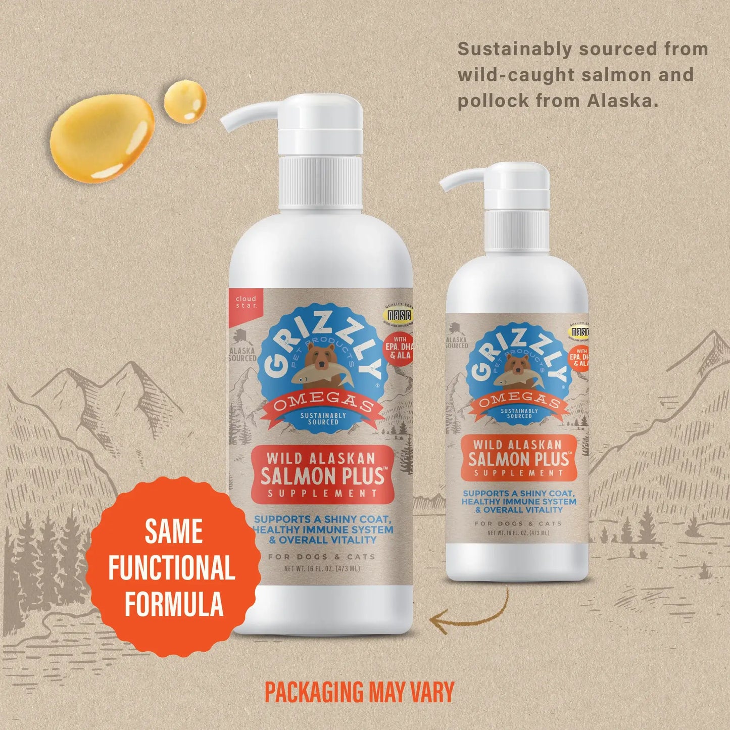 Grizzly Dog Cat Salmon Oil Plus 32oz