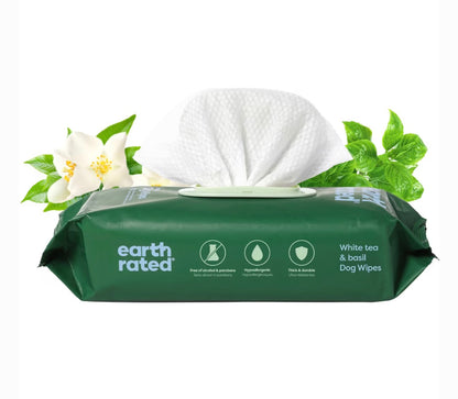 Earth Rated Dog Grooming Wipes White Tea & Basil 100 Count