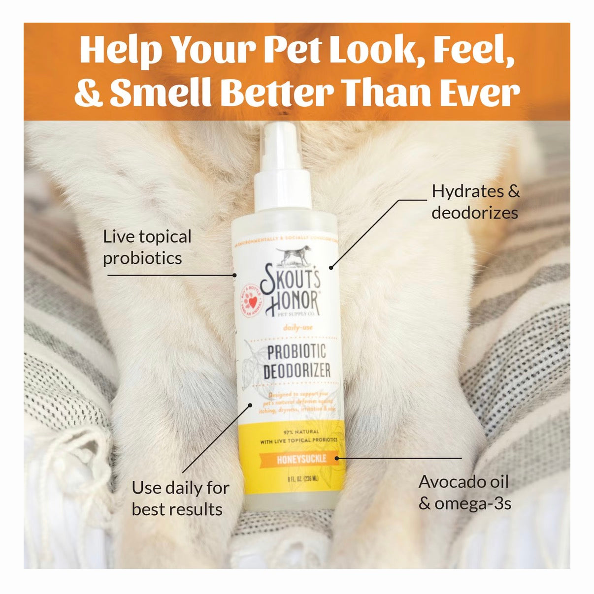 Skouts Honor Dog Deodorizer Honeysuckle 8oz