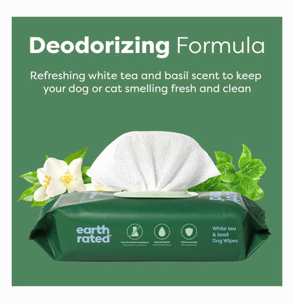 Earth Rated Dog Grooming Wipes White Tea & Basil 100 Count