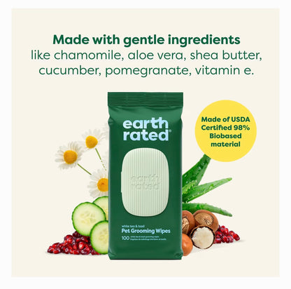 Earth Rated Dog Grooming Wipes White Tea & Basil 100 Count
